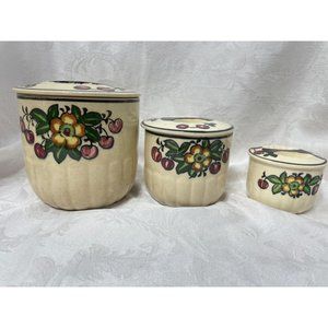 Canisters Handpainted Made in Japan Flowers & Cherries 4.5” 3.5” 2.5” Graduated